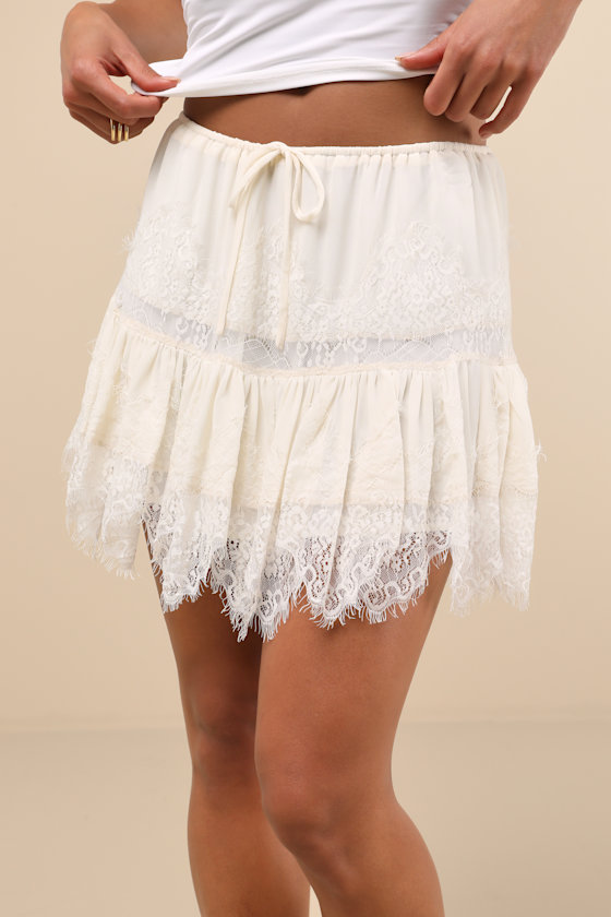 Lulus Cyla Cream Lace Tiered Mini Skirt In White