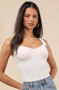Calanthe Ivory Pointelle Knit Button-Front Tank Top