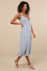 Darling Daisies Blue Floral Print Midi Dress 6