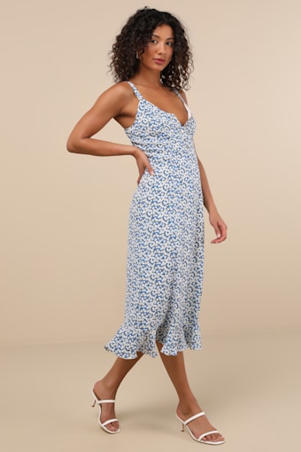 Darling Daisies Blue Floral Print Midi Dress 6