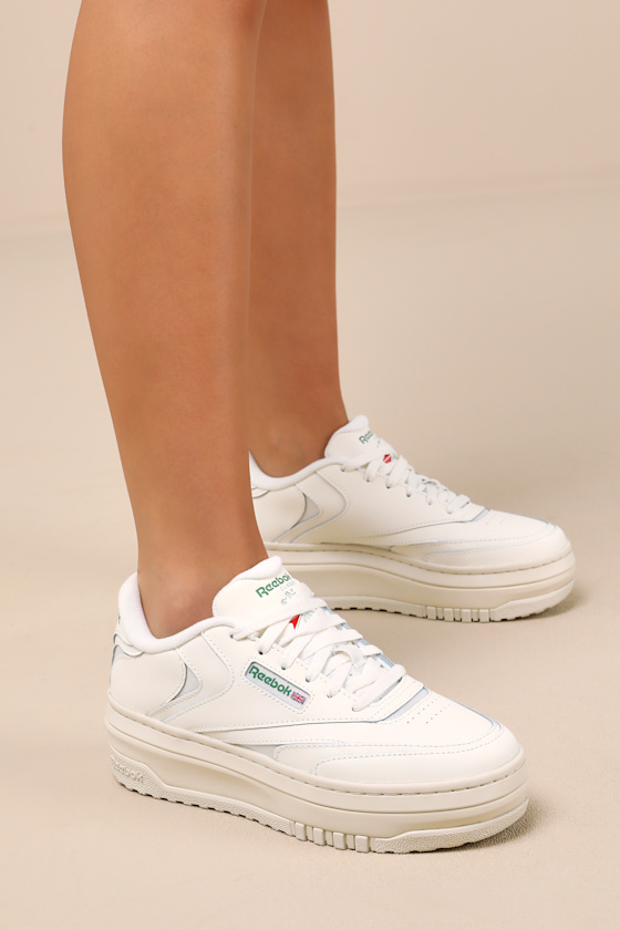 Club C Extra Chalk and Glen Green Leather Flatform Sneakers 1