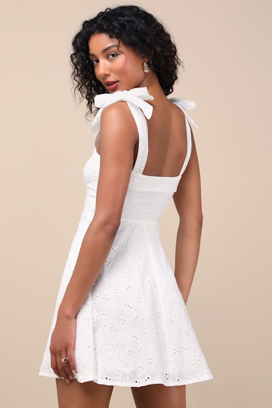 Sneak a Kiss White Floral Embroidered Tie-Strap Mini Dress 7
