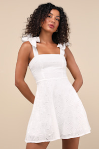 Sneak a Kiss White Floral Embroidered Tie-Strap Mini Dress 8