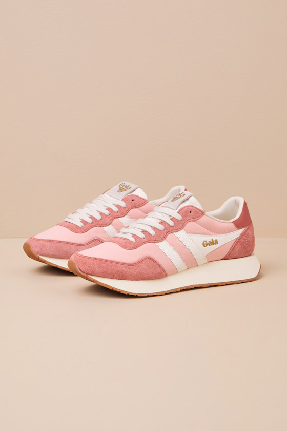 Gola Arizona Pale Pink And Off White Suede Lace-up Sneakers In Pale Pink
