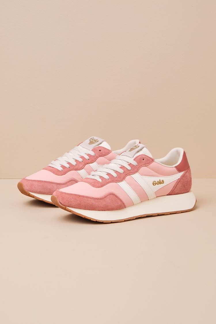 Arizona Pale Pink and Off White Suede Lace-Up Sneakers