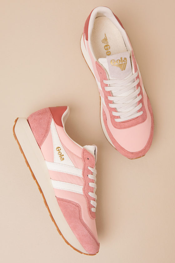 Gola Arizona Pale Pink And Off White Suede Lace-up Sneakers In Pale Pink
