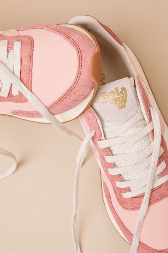 Gola Arizona Pale Pink And Off White Suede Lace-up Sneakers In Pale Pink