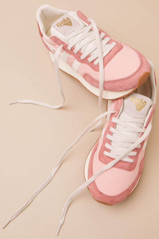 Gola Arizona Pale Pink And Off White Suede Lace-up Sneakers In Pale Pink