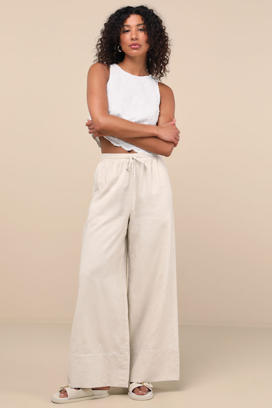 Shop Lulus Brisa Beige Cuffed Wide-leg Pants