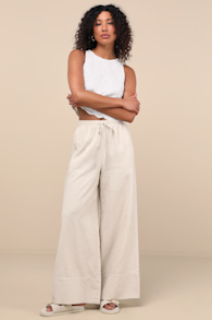 Brisa Beige Cuffed Wide-Leg Pants 1