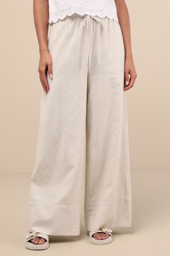 Shop Lulus Brisa Beige Cuffed Wide-leg Pants