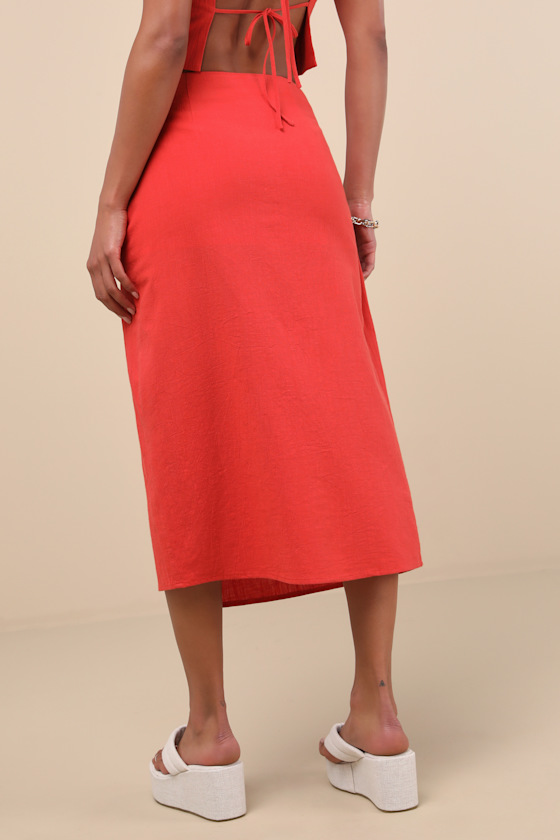 LULUS AUBIN RED COLUMN WRAP MIDI SKIRT