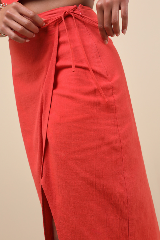 LULUS AUBIN RED COLUMN WRAP MIDI SKIRT