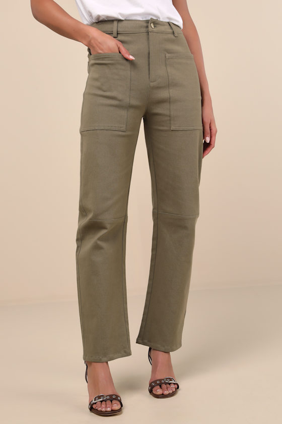 Lulus Filomena Olive Green Twill Barrel Pants In Olive Green
