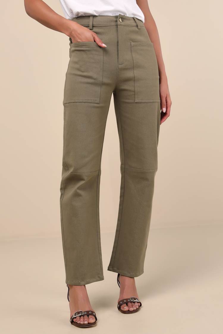 Filomena Olive Green Twill Barrel Pants