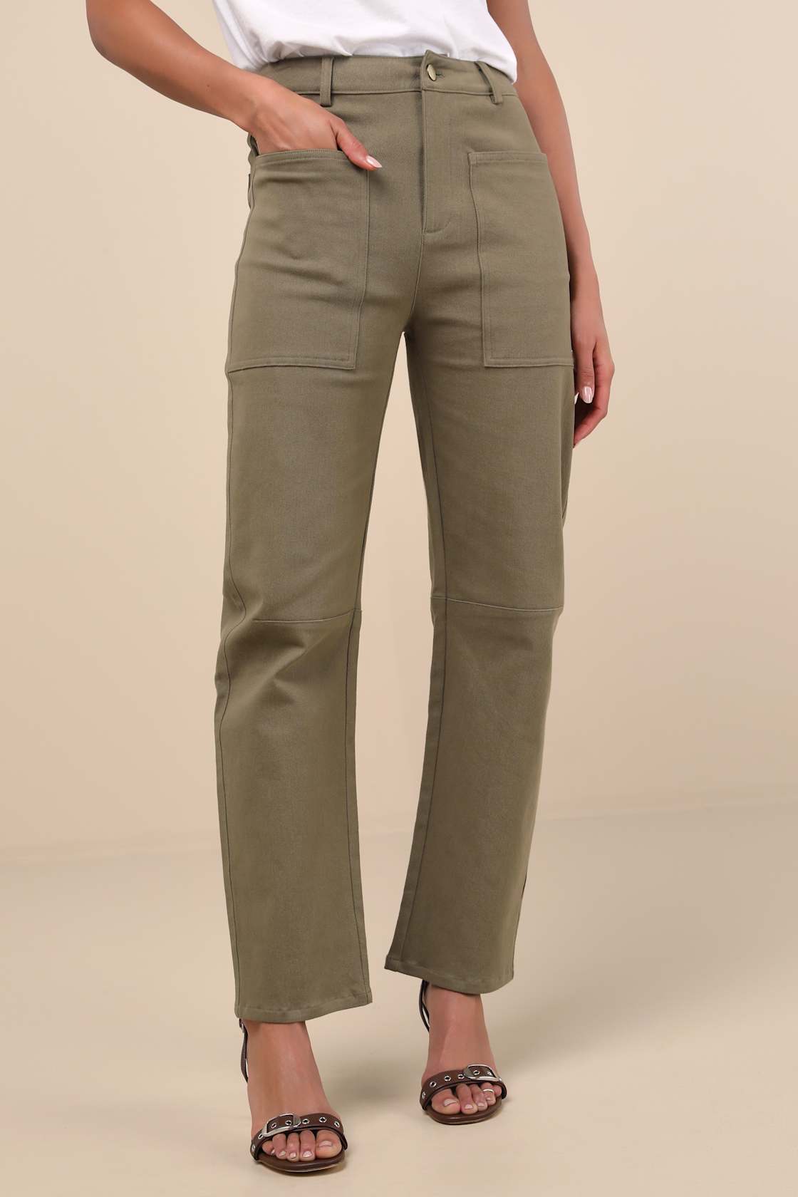 Filomena Olive Green Twill Barrel Pants