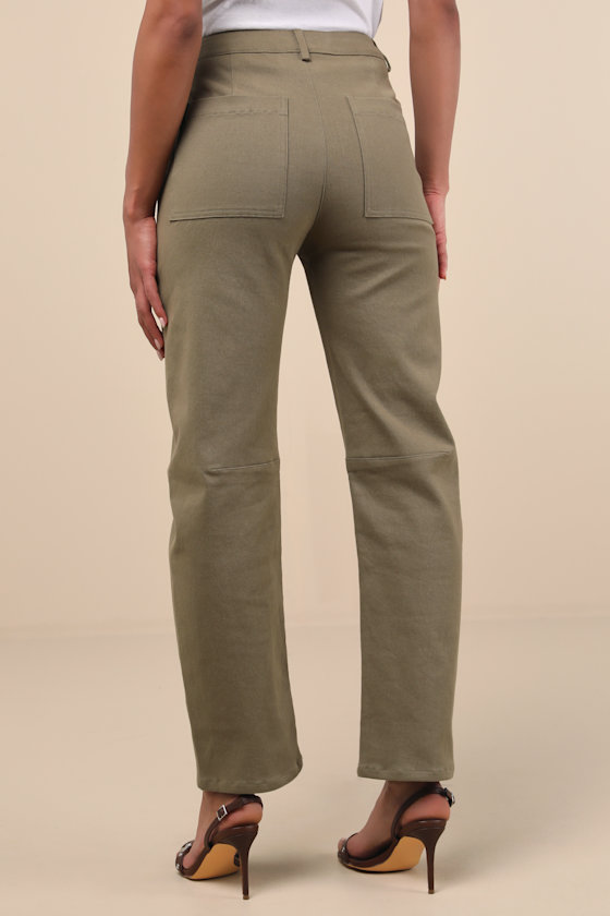 Lulus Filomena Olive Green Twill Barrel Pants In Olive Green
