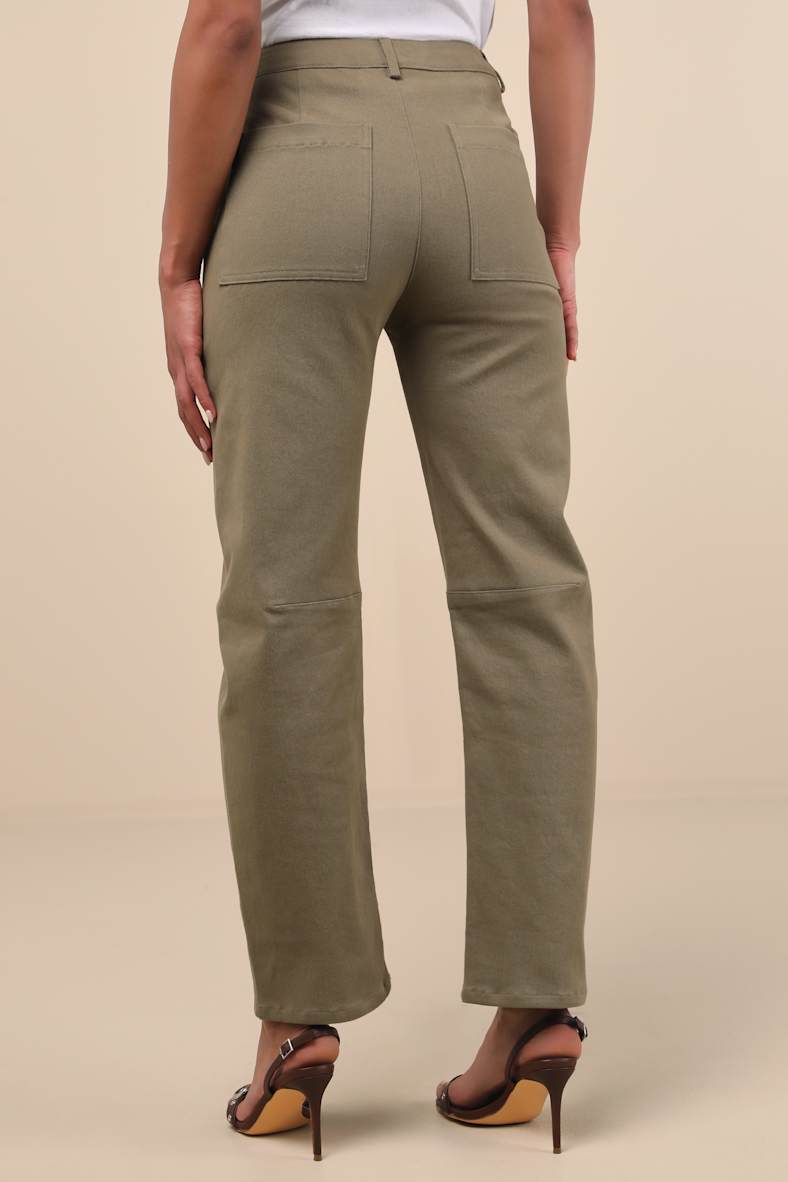 Filomena Olive Green Twill Barrel Pants