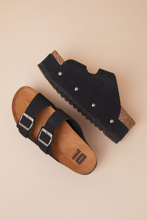 Dirty Laundry Pueblo Black Suede Platform Buckle Slide Sandals In Black