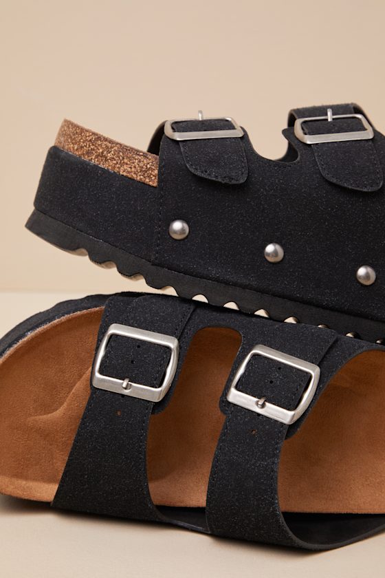 Dirty Laundry Pueblo Black Suede Platform Buckle Slide Sandals In Black