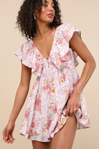 Kory Lilac Multi Print Flutter Sleeve Mini Dress 1