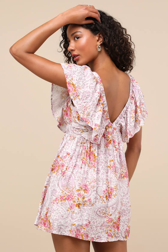 Kory Lilac Multi Print Flutter Sleeve Mini Dress 2