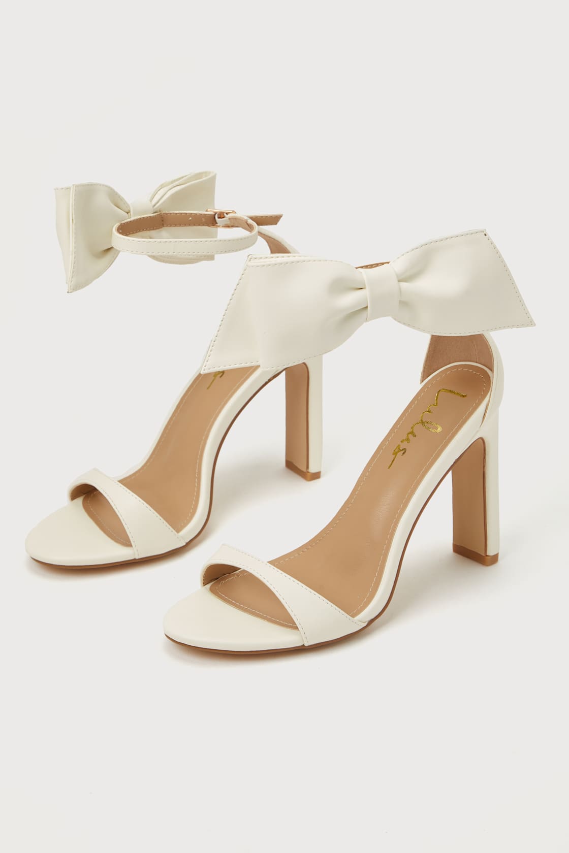 Yoselin White Bow Ankle Strap High Heel Sandals