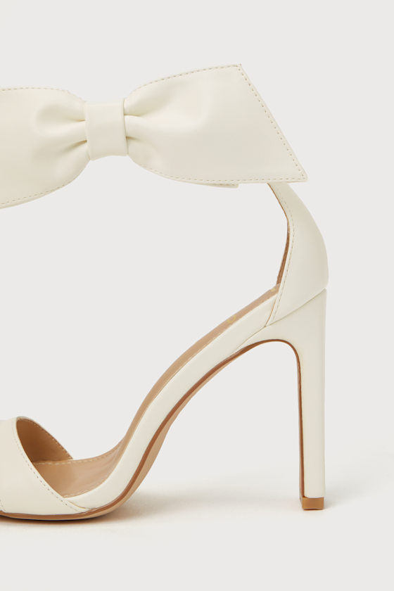 Yoselin White Bow Ankle Strap High Heel Sandals - thumbnail 3