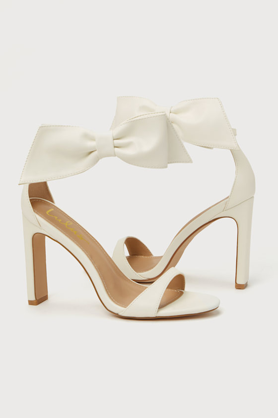 Yoselin White Bow Ankle Strap High Heel Sandals - thumbnail 4