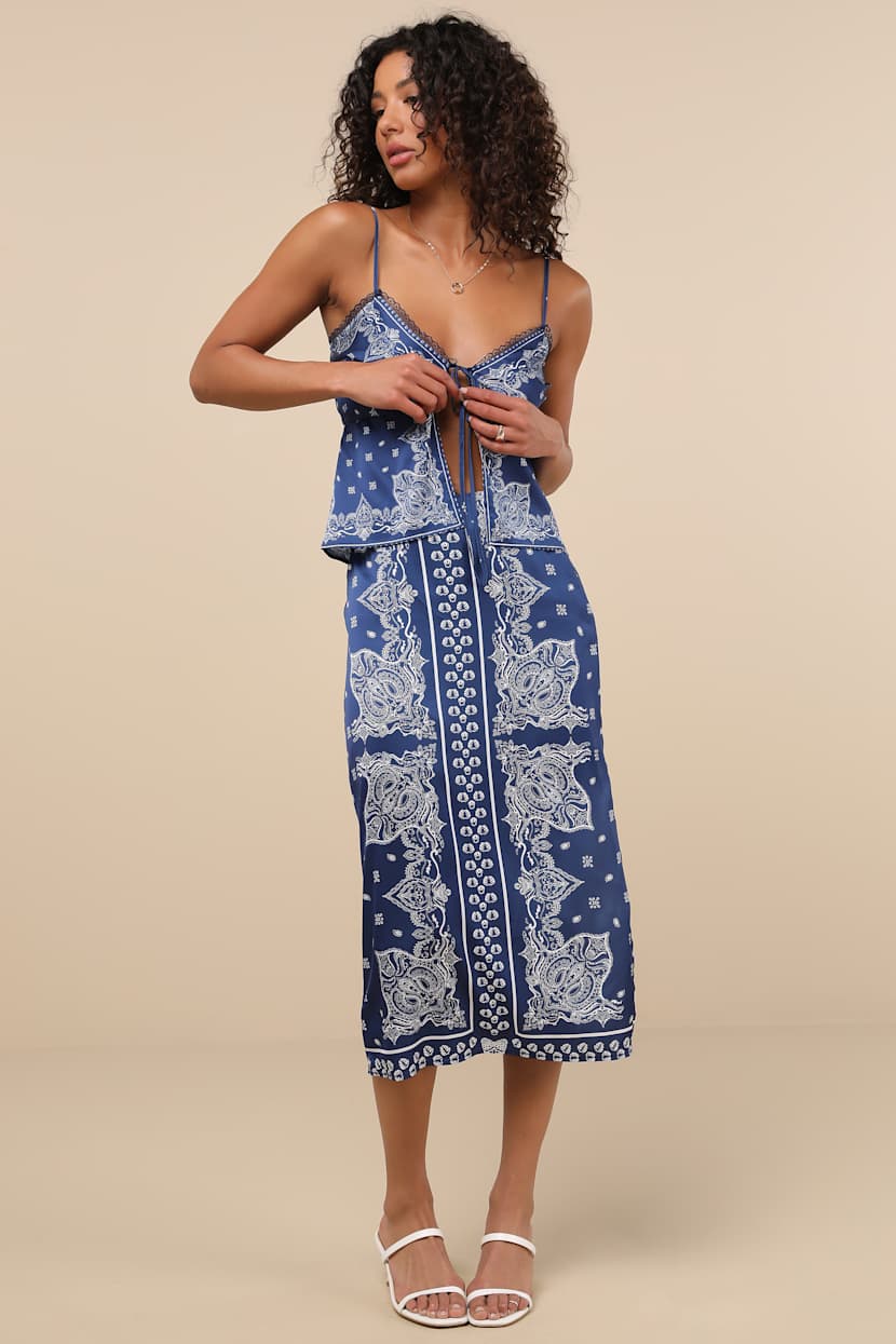 Calypso Blue Bandana Print Tie-Front Cami Top
