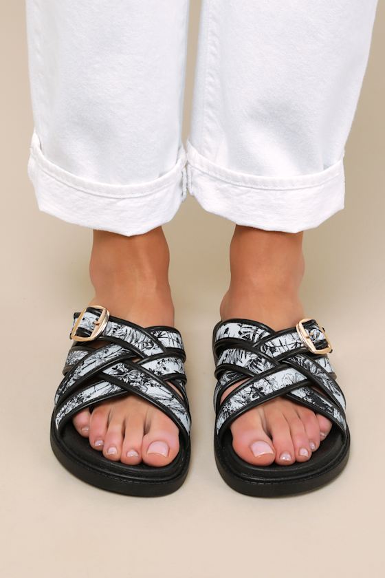 LULUS KILLIAN MULTI TROPICAL PRINT SLIDE SANDALS