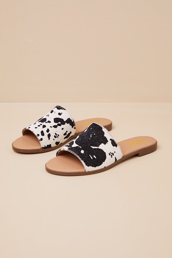 Tabby Cow Calf Hair Slide Sandals 2