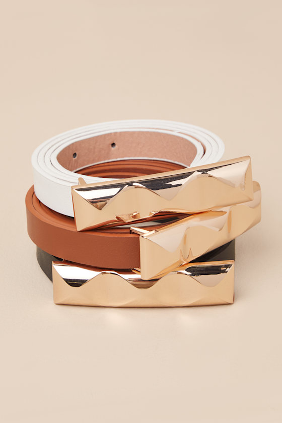 LULUS CHICEST INCLUSION BROWN, BLACK, AND WHITE THREE-PIECE BELT SET 