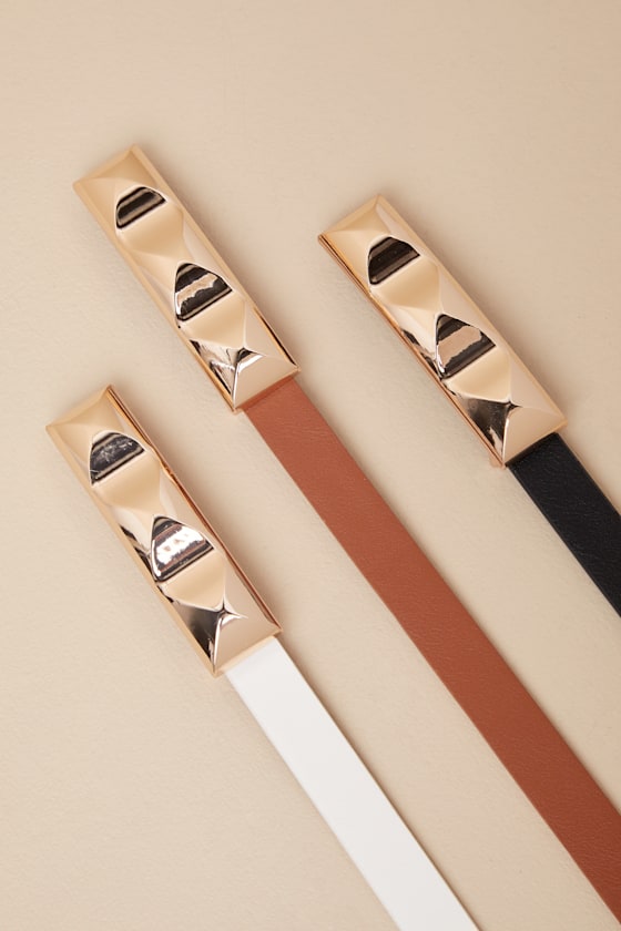 LULUS CHICEST INCLUSION BROWN, BLACK, AND WHITE THREE-PIECE BELT SET 