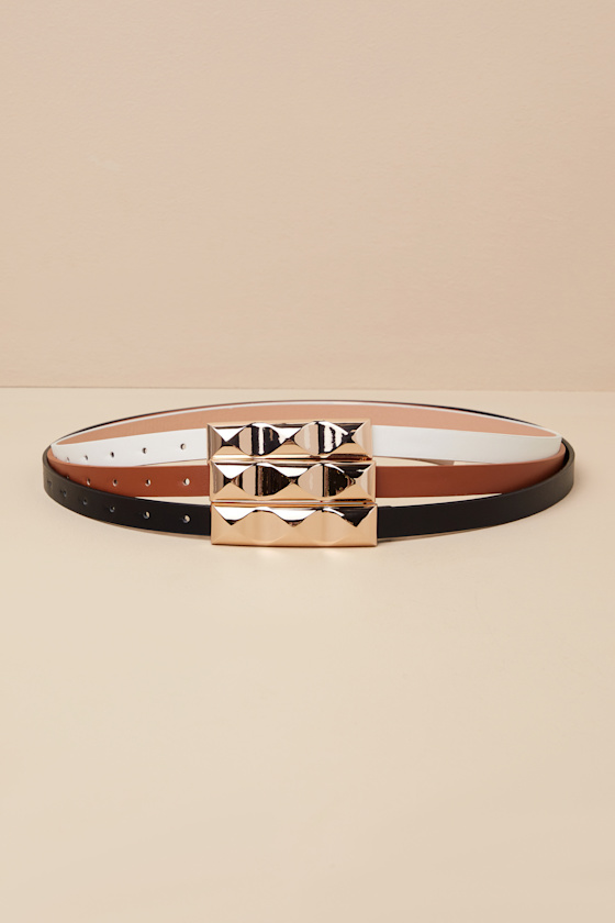 LULUS CHICEST INCLUSION BROWN, BLACK, AND WHITE THREE-PIECE BELT SET 