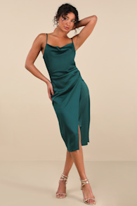 Hollywood Woman Forest Green Satin Midi Dress 9