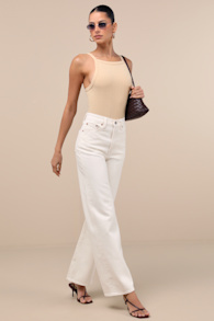 Ribcage White Wide-Leg High-Waisted Denim Jeans 1