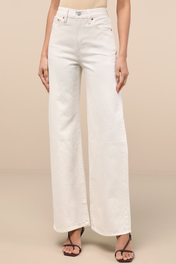 LEVI'S RIBCAGE WHITE WIDE-LEG HIGH-WAISTED DENIM JEANS