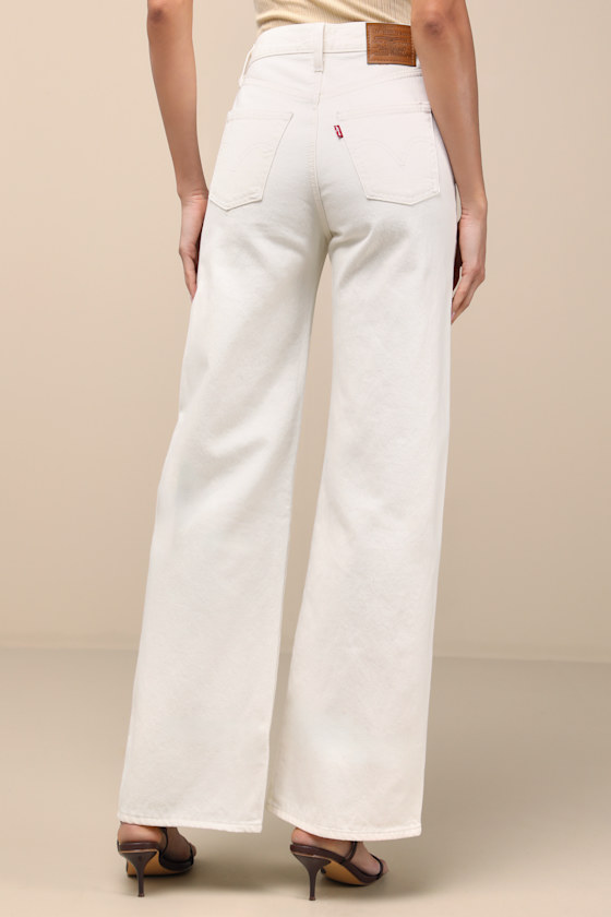 LEVI'S RIBCAGE WHITE WIDE-LEG HIGH-WAISTED DENIM JEANS
