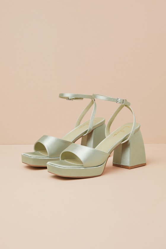 Shirine Sage Satin Platform Ankle Strap Heels 1