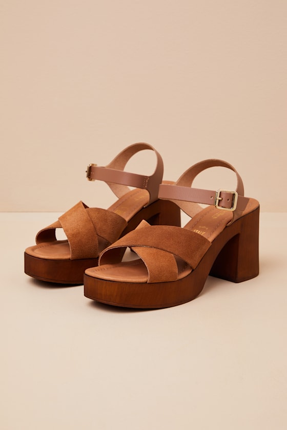 Bc Footwear Paloma Brown Suede Leather Platform High Heel Sandals In Brown