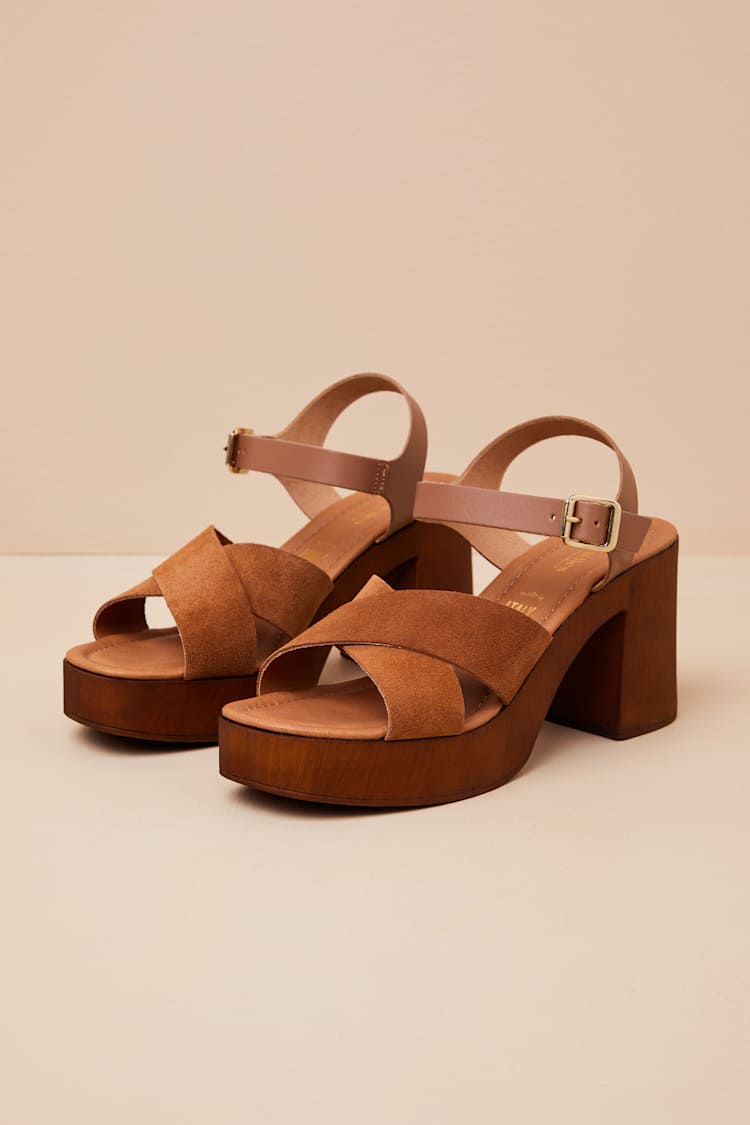 Paloma Brown Suede Leather Platform High Heel Sandals