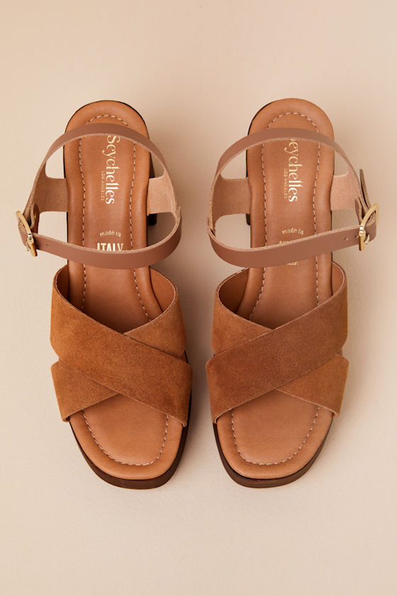 Bc Footwear Paloma Brown Suede Leather Platform High Heel Sandals In Brown