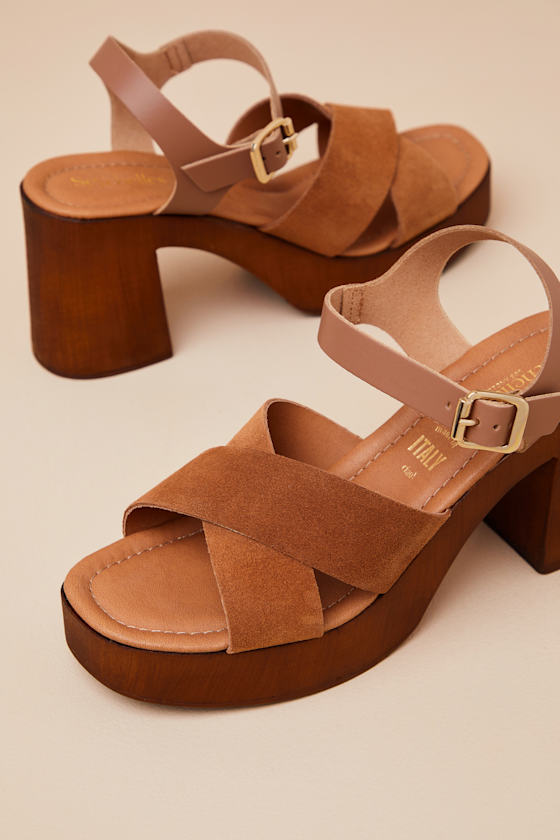 Bc Footwear Paloma Brown Suede Leather Platform High Heel Sandals In Brown