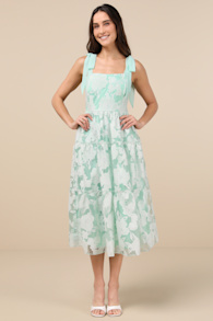 Proof of Perfection Mint Green Floral Tiered Tie-Strap Midi Dres 5