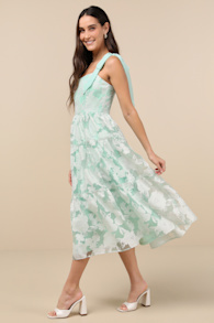 Proof of Perfection Mint Green Floral Tiered Tie-Strap Midi Dres 6