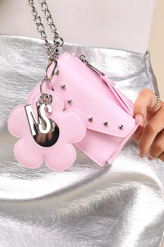 Steve Madden Bloom Pink Wallet And Flower Mirror Charm Set In Pink