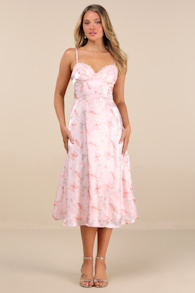 Selini Blush Pink Floral Satin Bustier Backless Midi Dress 2