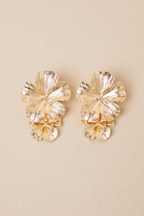 Lulus Aster Gold Flower Statement Earrings