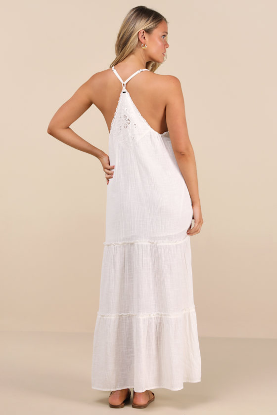 O'neill Lisbon White Embroidered Tiered Maxi Dress In White